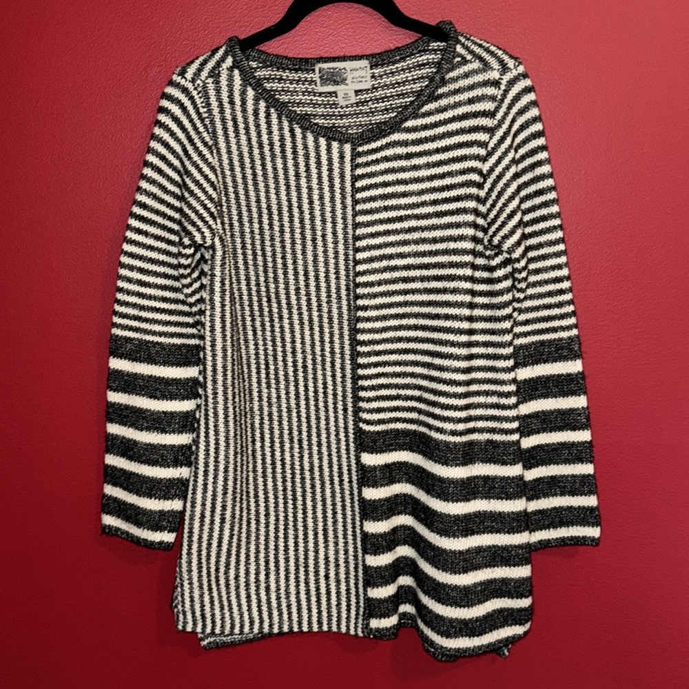 Habitat Striped & Blocked Gray & Cream Tunic Sweater